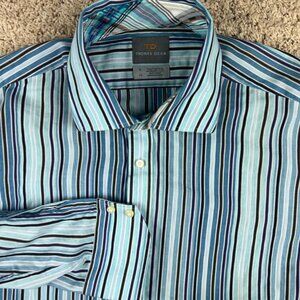 Thomas Dean Shirt Long Sleeve Size XL Button Up Mens Blue Purple Striped